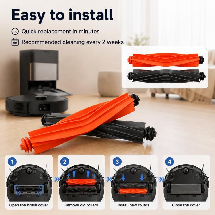 Dual main brush replacement set with orange and black roller brushes