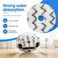 Round white microfiber mop pad with dark gray zigzag stripes beside robot vacuum