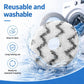 Round white microfiber mop pad with dark gray chevron pattern, shown with water splashes
