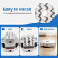 Round white microfiber mop pad with dark gray zigzag pattern, step-style install view