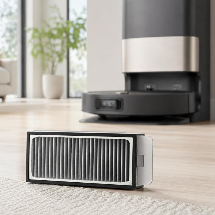 Rectangular replacement vacuum filter with metal frame and pleated fins