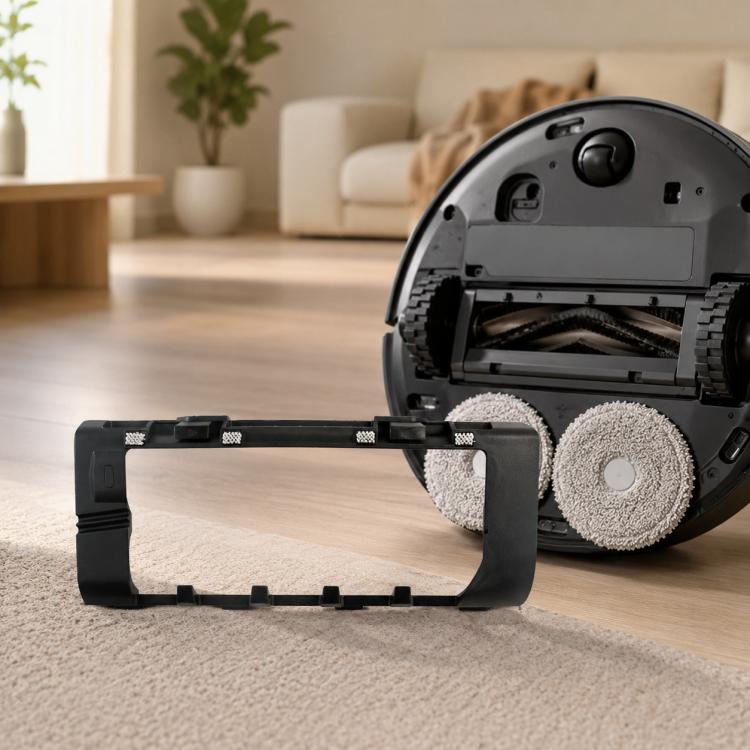 Robot vacuum mop pad holder with two round gray mop pads