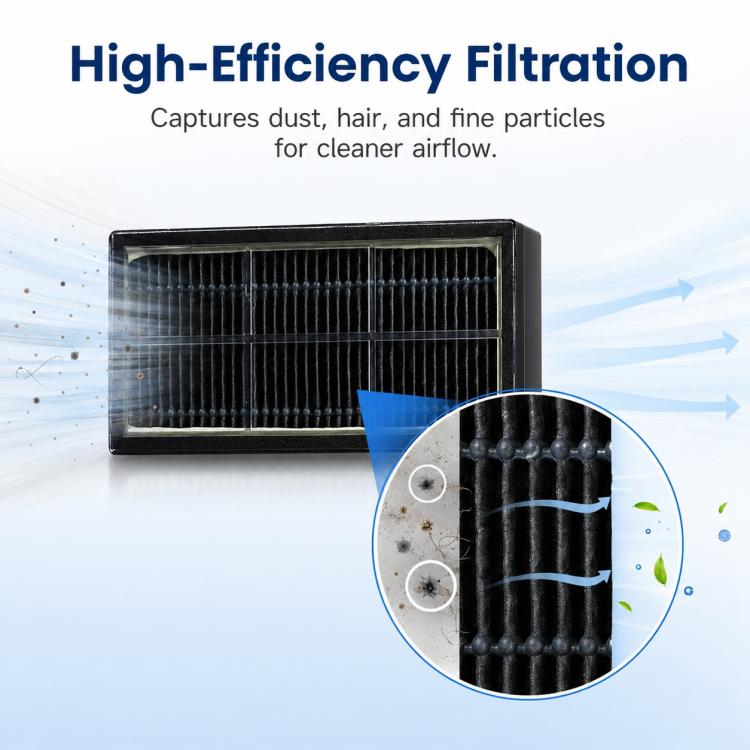 High-efficiency vacuum filter replacement with black pleated media for fine particles