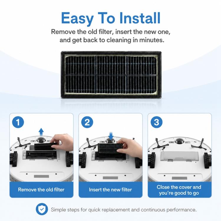 Vacuum filter replacement with black pleated media for easy, quick installation