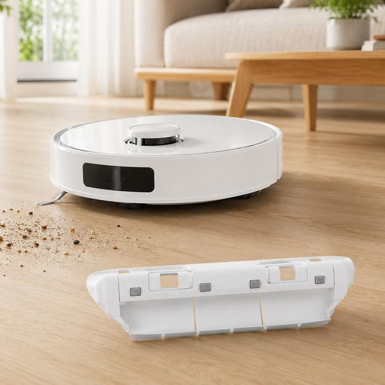 Robot vacuum mop pad attachment with gray cloth pad on the underside