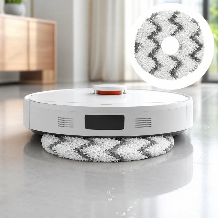 White striped mop pad for robot vacuum, round microfiber cleaning pad