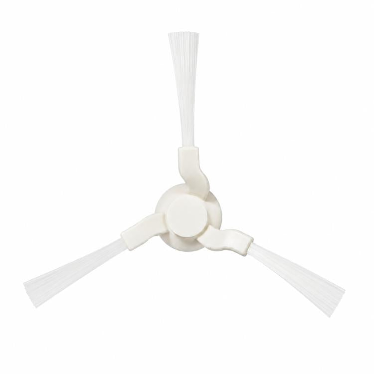 Triangular 3-arm side brush for robot vacuum, white plastic with soft bristles