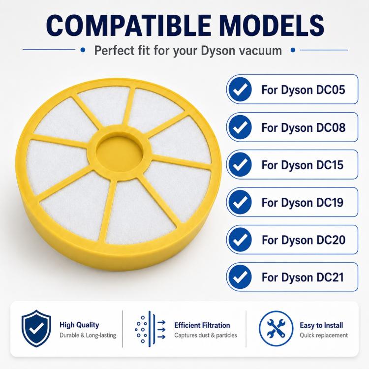 Yellow circular vacuum pre-filter with five-armed grille and center hub