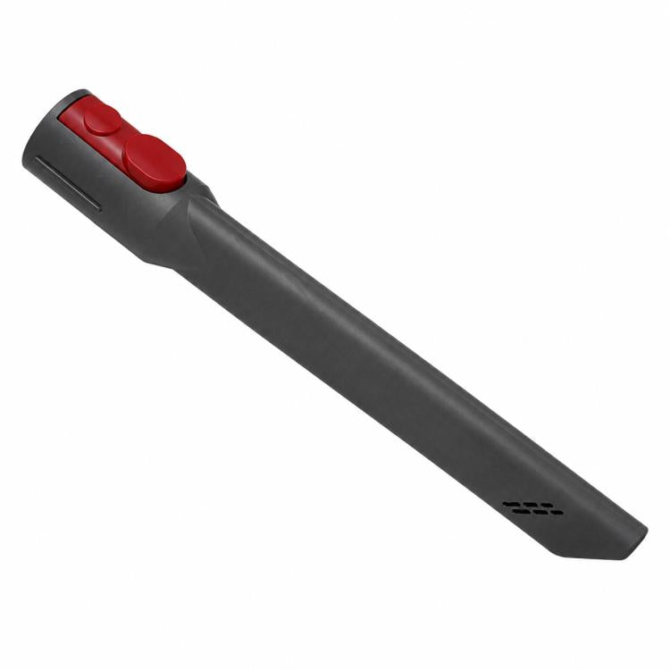 Long flat vacuum nozzle brush head, dark gray with red release latch and slim tip.