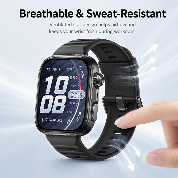 For Huawei Watch Fit 5 / Fit 5 Pro xDfind Sport Silicone Watch Band, Silver Buckle, Black Buckle