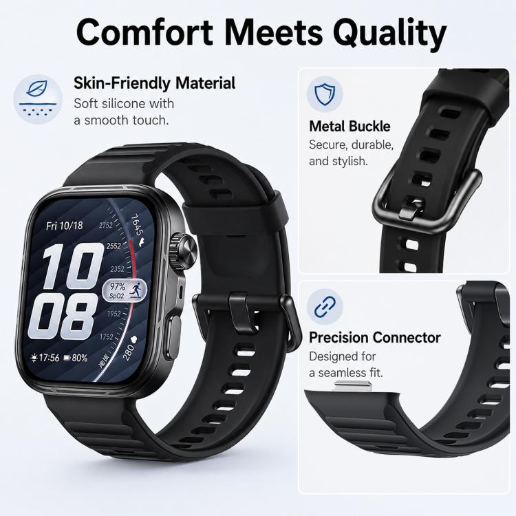 For Huawei Watch Fit 5 / Fit 5 Pro xDfind Sport Silicone Watch Band, Silver Buckle, Black Buckle