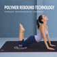 4mm foldable non-slip yoga mat, dark surface with red trim, used in a low lunge