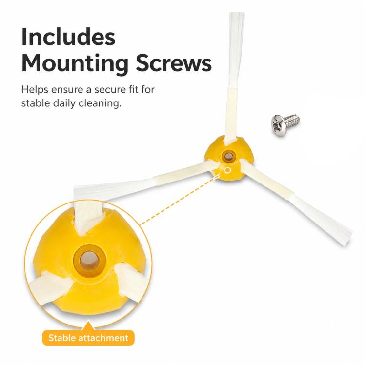 Robot vacuum side brush with yellow hub and included mounting screw