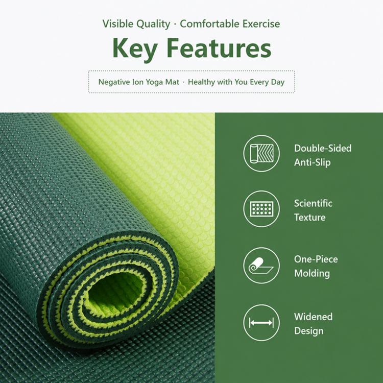 Double-sided textured fitness mat roll in dark teal with neon yellow-green side strip.