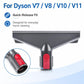 Wide flat nozzle mattress brush head with red release button and mounting end