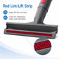 Wide flat nozzle brush head with red lint-lift strip and dense bristles