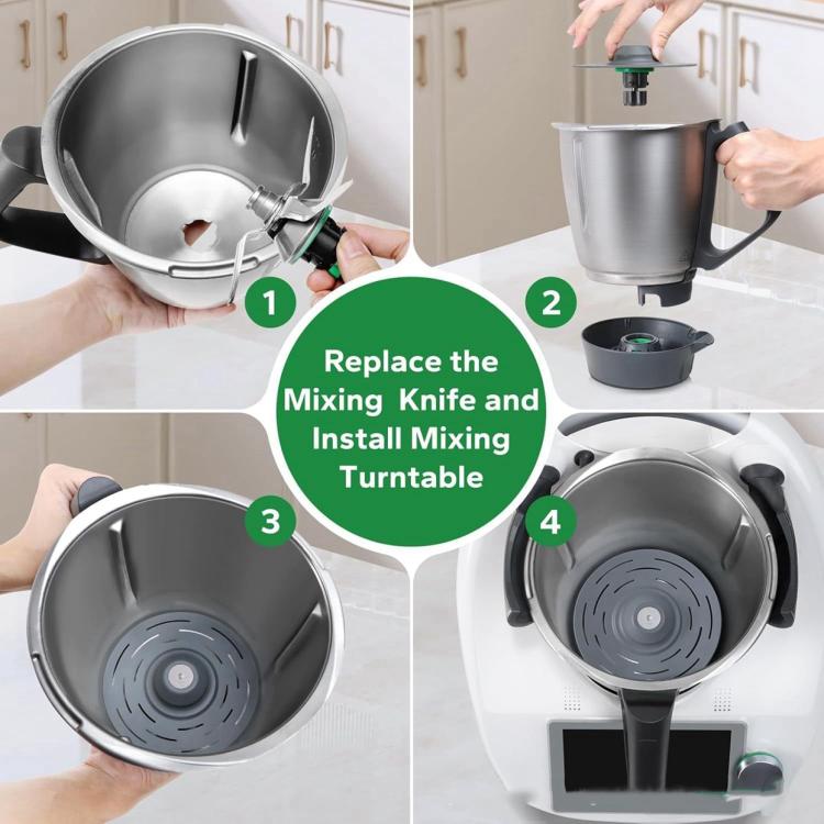 Bottom mixing turntable replacement shown during install with gray disc and center post