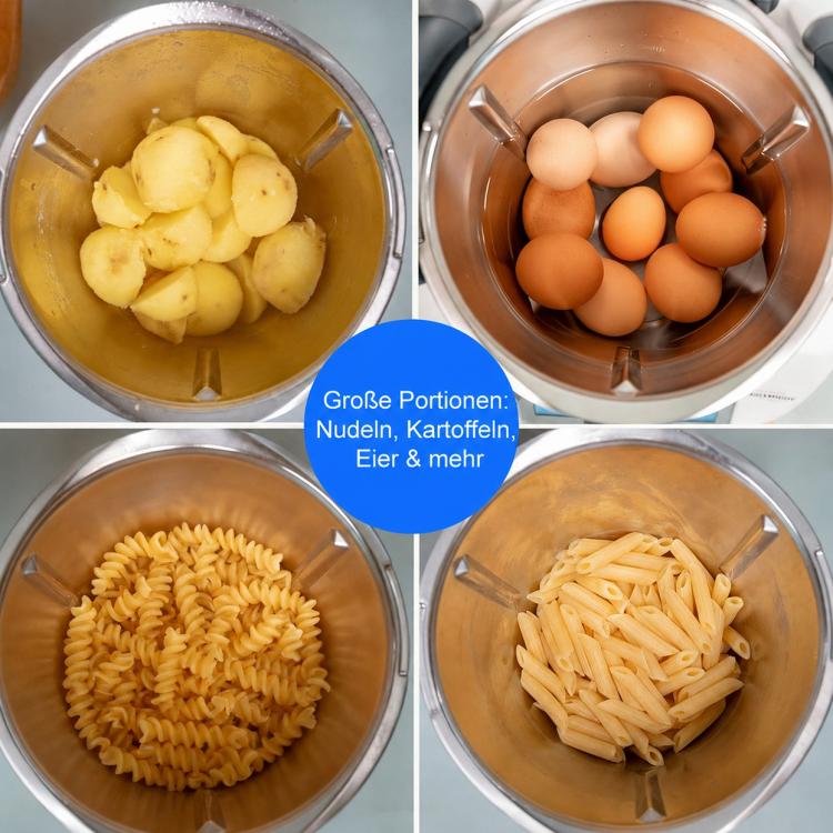 Mixing bowl with bottom mixing turntable visible beneath prepared ingredients