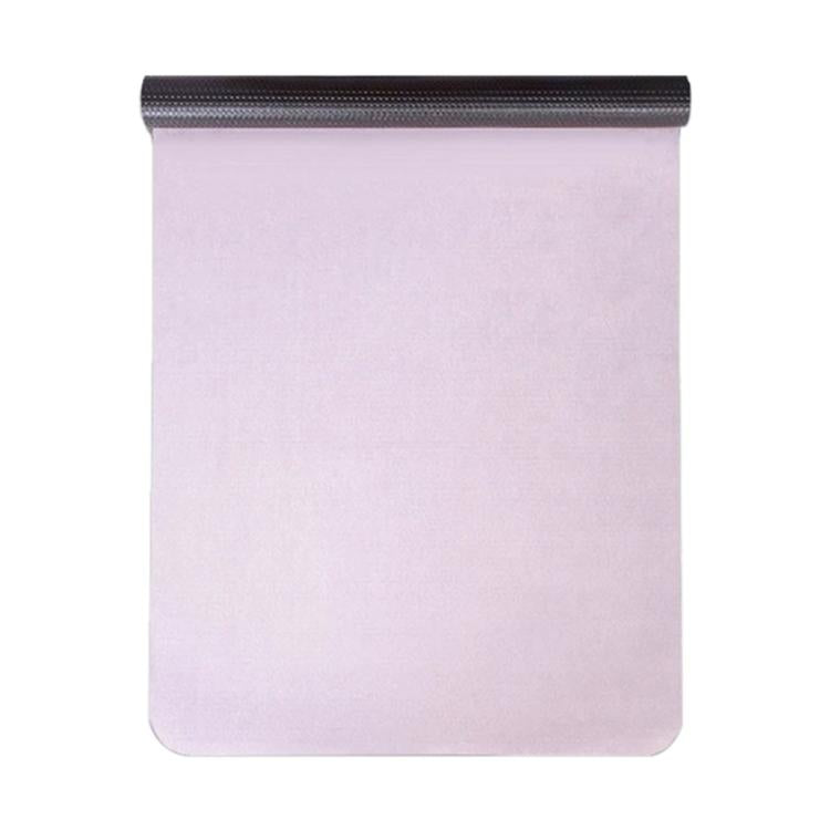 Lavender microfiber suede yoga mat with non-slip textured surface, rolled top
