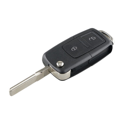 Black 2-button car key fob with metal key blade, keyring loop and remote icons