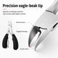 Stainless steel precision eagle-beak nail nipper tip with black handle grips