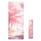 Printed yoga mat with pink cherry blossom trees and deer silhouette, non-slip grip.