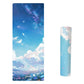 Printed yoga mat with blue night sky, clouds, and flowers pattern, non-slip texture.