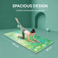 Yoga mat with light green floral forest print, shown under an adult yoga pose.