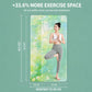 Widened printed yoga mat with light green floral forest design, size comparison shown.