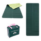 Foldable travel yoga mat in dark green with light green fold-over cover