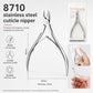 Stainless steel cuticle nipper with pointed jaws and curved ergonomic handle