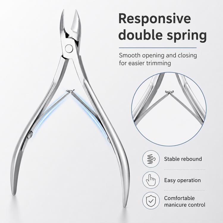 Stainless steel cuticle nipper with double spring action and pointed blades