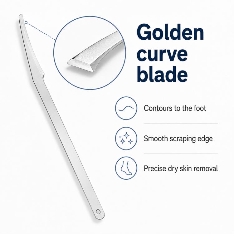 Stainless steel foot scraper with angled blade edge for smooth scraping