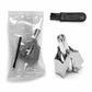 Travel grooming kit with stainless trimmer, folding holder, and black cleaning brush