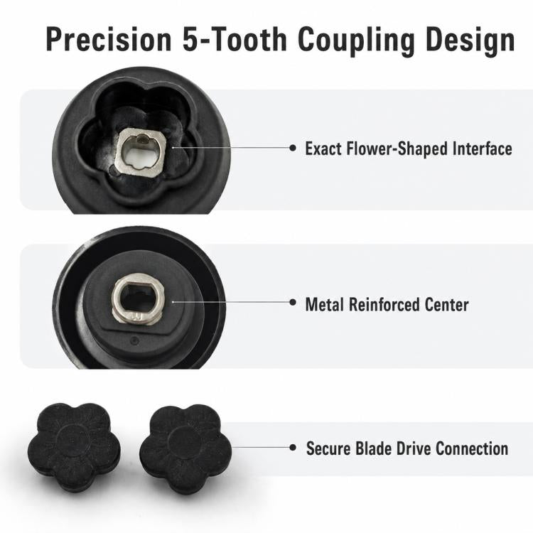 Blade motor coupling with metal square insert and two matching flower-shaped covers