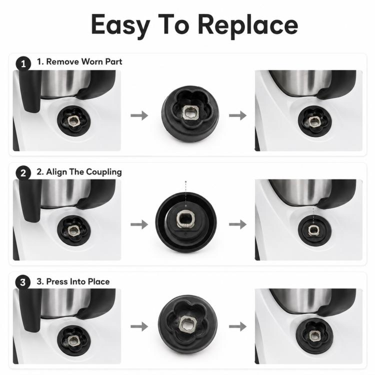 Blade coupling replacement parts kit with black disc and small flower-shaped pieces