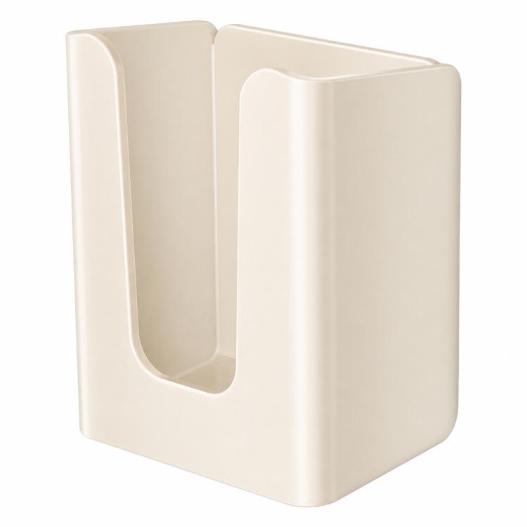 Milky white wall-mounted tissue holder with side slot opening and curved cover