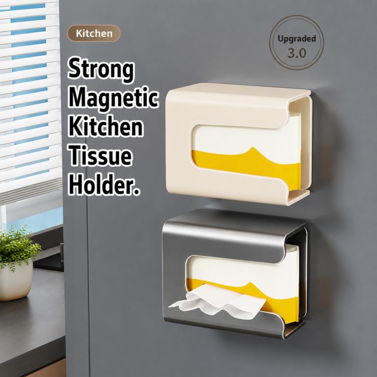 Milky white and gun metal magnetic kitchen tissue holders, open slots for dispensing