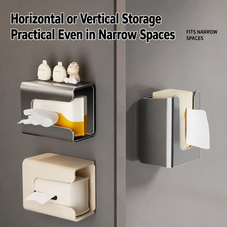 Gun metal and milky white magnetic tissue holders showing vertical and horizontal storage