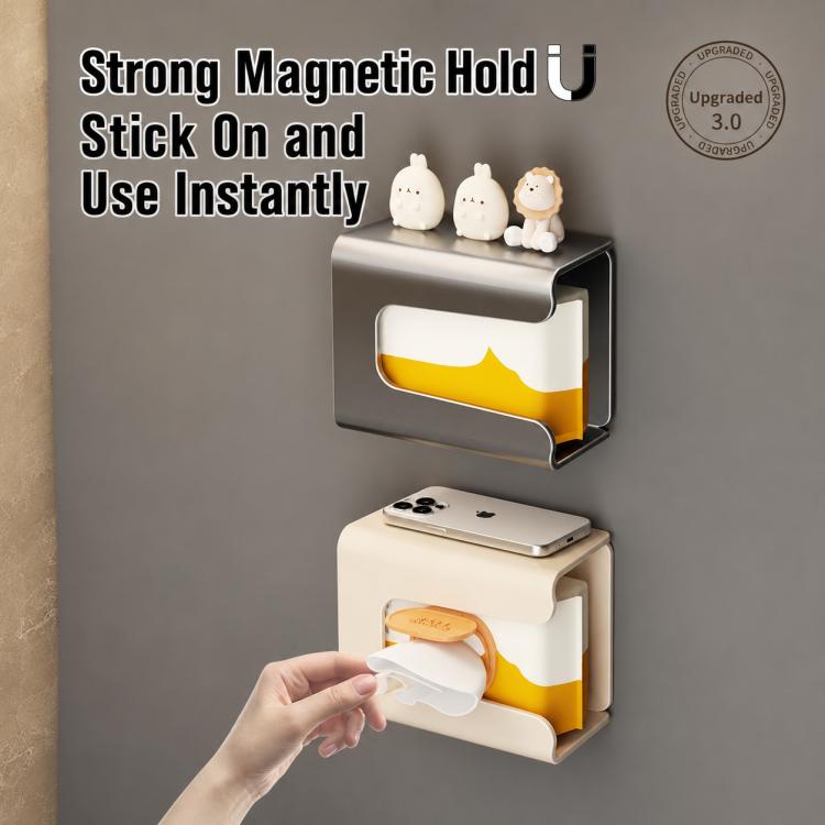 Gun metal and milky white magnetic tissue holders with tissue rolls and pull-out flap