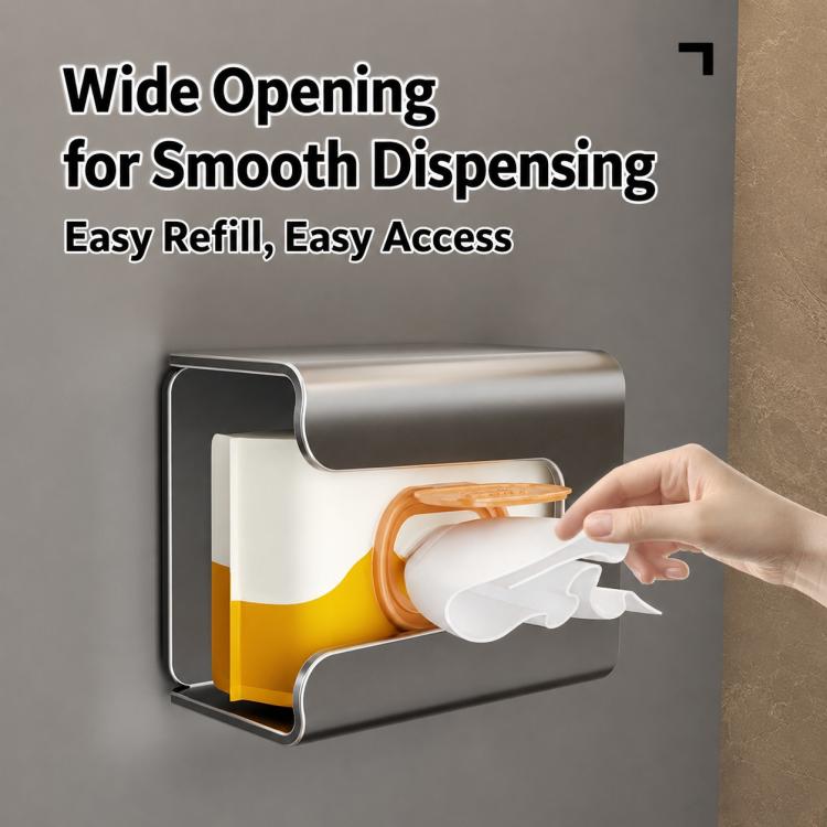 Gun metal wall-mounted magnetic tissue holder with tissue roll and dispensing flap