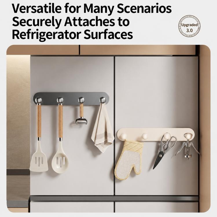 Multifunctional Magnetic Storage Hook Rack Wall Mounted No Drilling Hook Rail, 4 Hooks, 5 Hooks, 6 Hooks