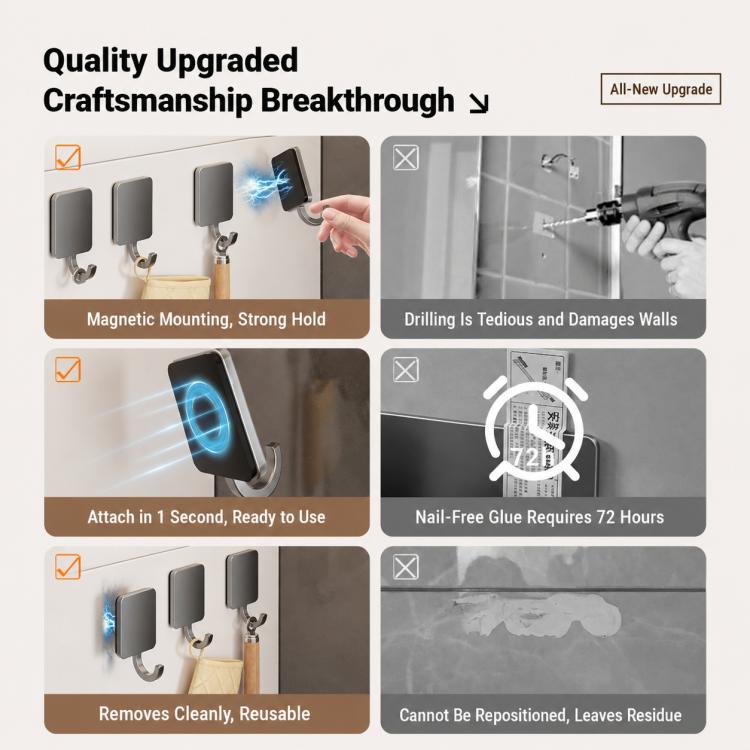 Wall Mounted No Drilling Magnetic Round Metal Hook, Single Pack, 5pcs Pack, 10pcs Pack
