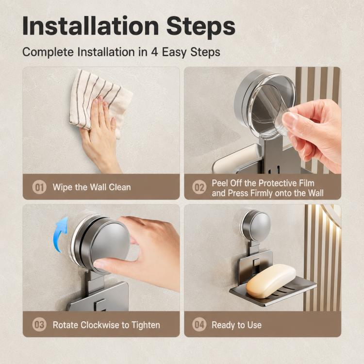 No Drilling Wall Mounted Suction Cup Soap Holder Drainable Metal Storage Tray, Single Pack, 2pcs Pack, 3pcs Pack