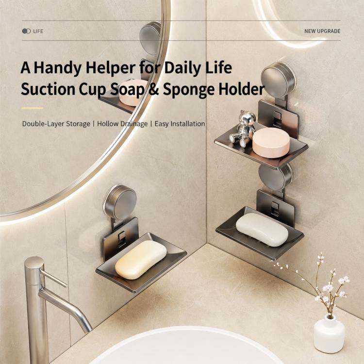 No Drilling Wall Mounted Suction Cup Soap Holder Drainable Metal Storage Tray, Single Pack, 2pcs Pack, 3pcs Pack