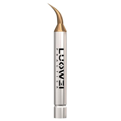 Soldering iron tip with gold conical point and elbow-shaped neck, silver barrel