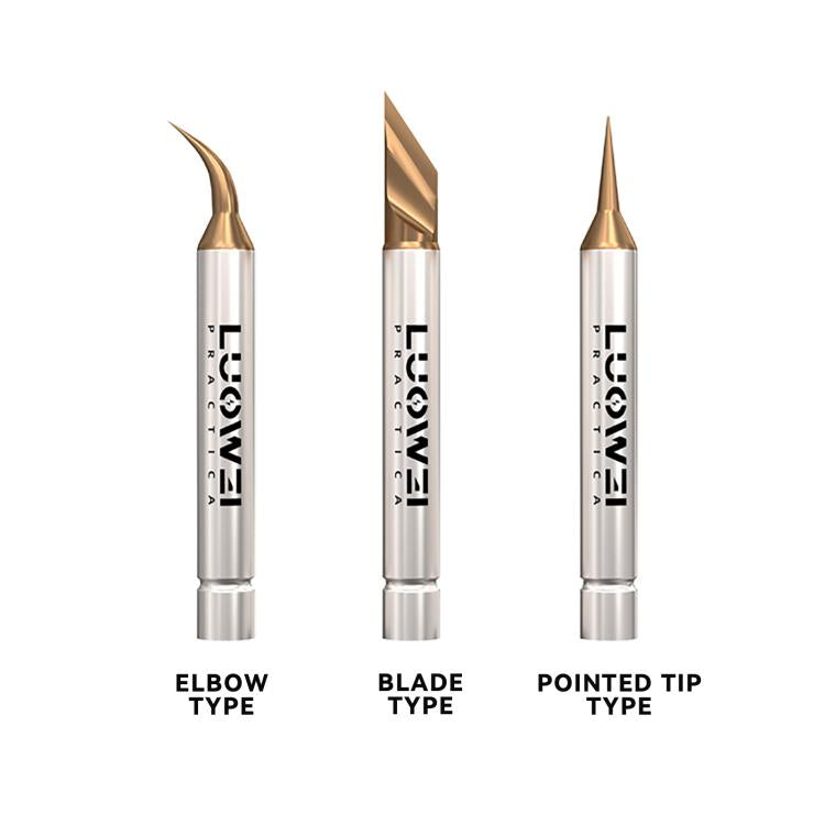 3-piece soldering tip set: elbow, blade, and pointed tip, gold heads with silver barrels