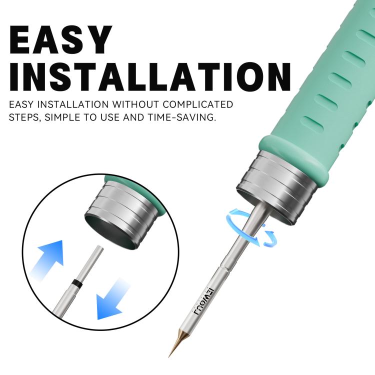 Soldering tip with easy-install removable head, showing quick attachment mechanism