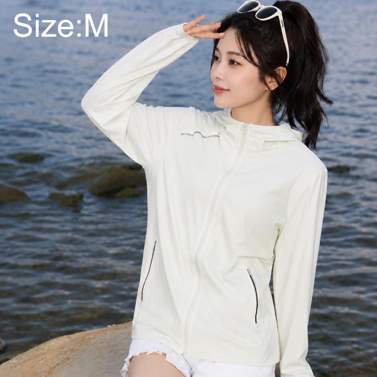 Lightweight breathable sun protection women’s jacket, off-white, front zipper and long sleeves
