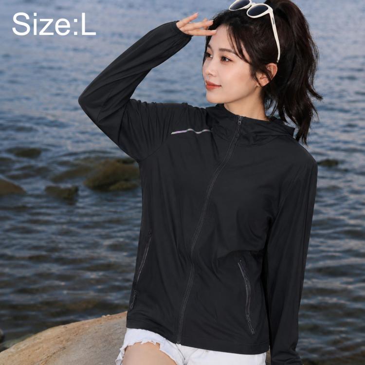 Women's lightweight sun protection jacket, black, full-zip front and stand collar